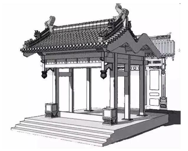 四檩廊罩式—背立面则是卷棚悬山形式.